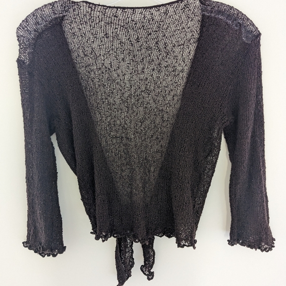 Vintage Brown Knit Front Tie Long Sleeve Y2K Fitted Shrug Size L - Picture 2 of 5